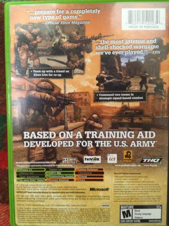 Full Spectrum Warrior - Microsoft Xbox (Backwards compatible - 1-2 Local) video game collectible [Barcode 752919520239] - Main Image 2