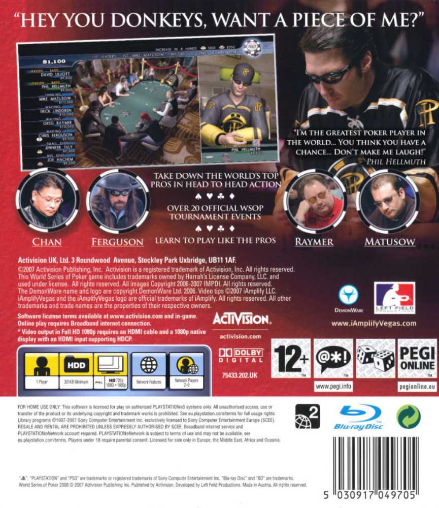 World Series of Poker 2008 - Sony PlayStation 3 (PS3) (Activision Blizzard - 1) video game collectible [Barcode 0047875754331] - Main Image 2