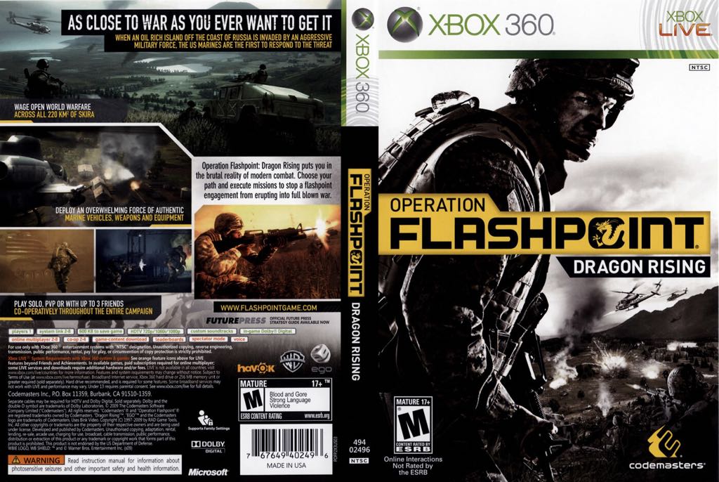 Operation Flashpoint Dragon Rising - Microsoft Xbox 360 (Codemasters - 1) video game collectible [Barcode 767649403165] - Main Image 2