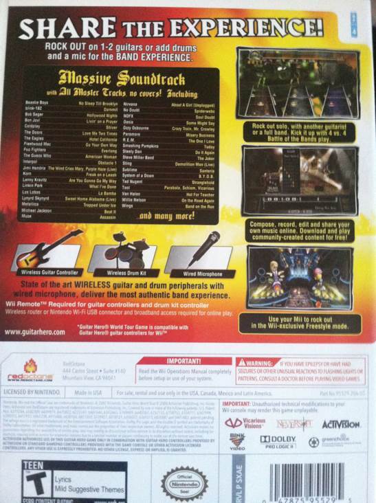 Guitar Hero: World Tour - Nintendo Wii (Activision - 4) video game collectible [Barcode 047875955295] - Main Image 2