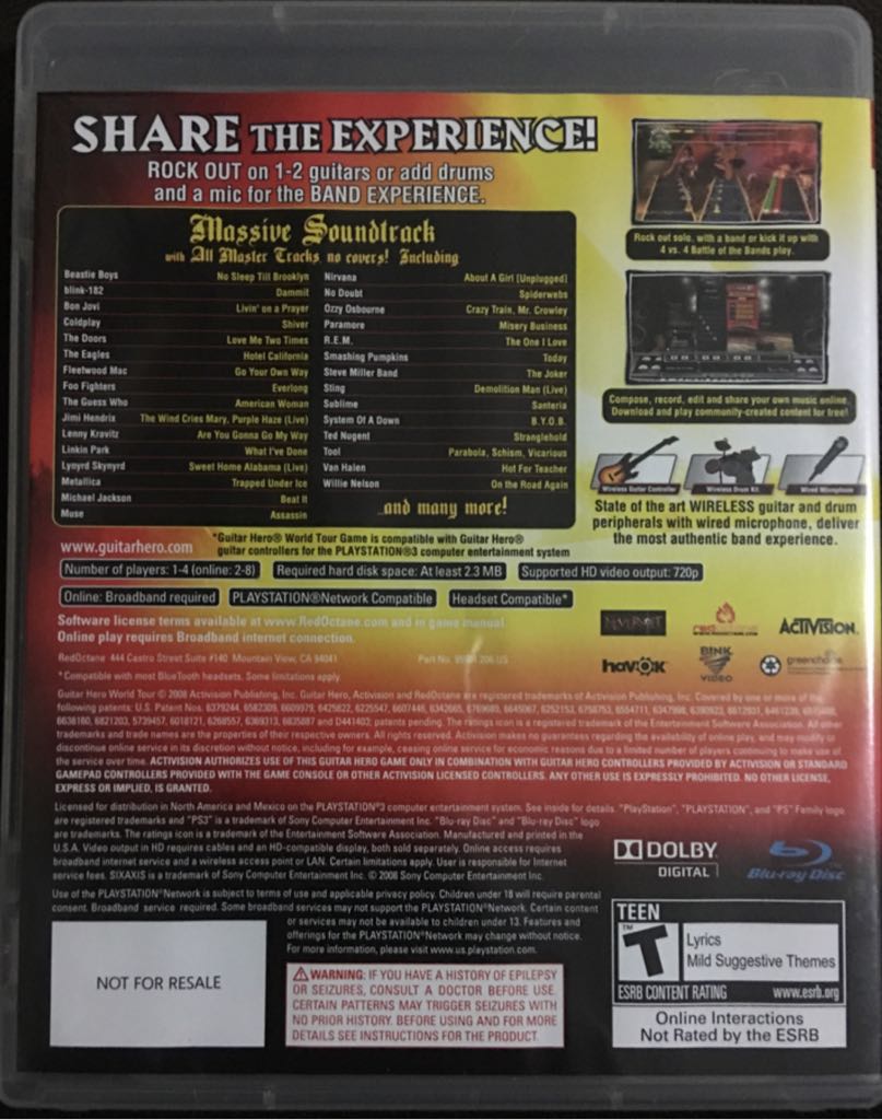 Guitar Hero World Tour - Sony PlayStation 3 (PS3) (Red Octane - 1-8) video game collectible - Main Image 2