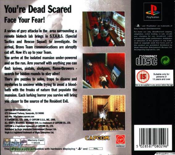 Resident Evil 1 Platinum - Sony PlayStation (Virgin Interactive - 1) video game collectible [Barcode 5028587081347] - Main Image 2
