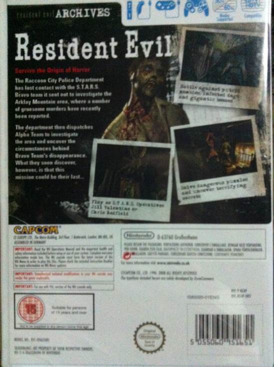 Resident Evil Archives - Nintendo Wii (Capcom - 1) video game collectible [Barcode 5055060951651] - Main Image 2
