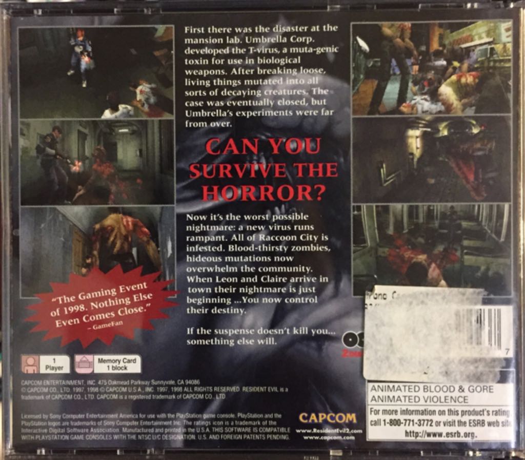 Resident Evil 2 - Sony PlayStation (Capcom - 1) video game collectible [Barcode 013328810237] - Main Image 2