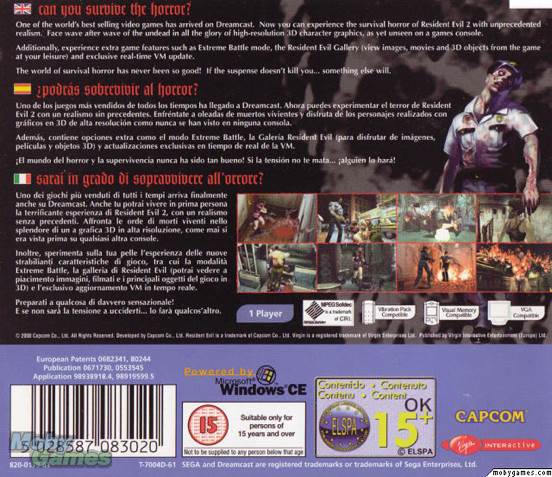Resident Evil 2 - Sega Dreamcast (Virgin Interactive - 1) video game collectible [Barcode 5028587083020] - Main Image 2