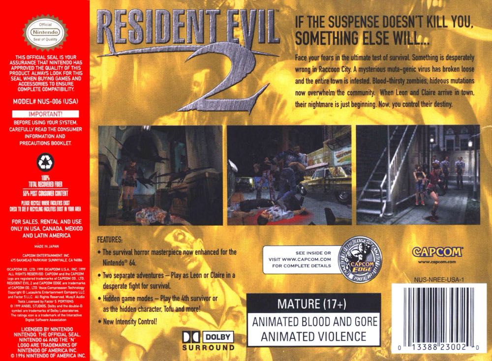 Resident Evil 2 - Nintendo 64 (N64) video game collectible - Main Image 2