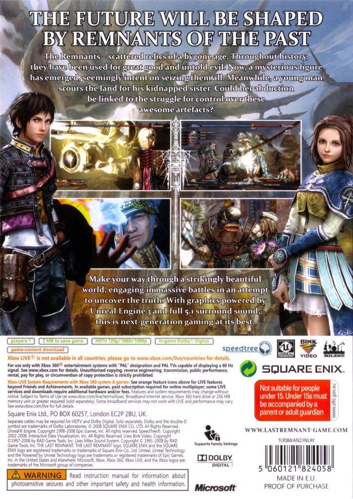The Last Remnant Remastered - Microsoft Xbox 360 (Square Enix - 1) video game collectible [Barcode 5060121824058] - Main Image 2