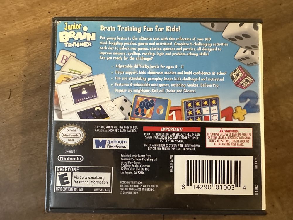 Junior Brain Trainer - Nintendo DS (Avaquest - 1) video game collectible [Barcode 814290010034] - Main Image 2