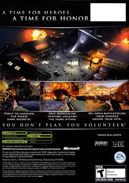 Medal Of Honor: European Assault - Microsoft Xbox ((EA) Electronic Arts - 4) video game collectible [Barcode 5030930044657] - Main Image 2