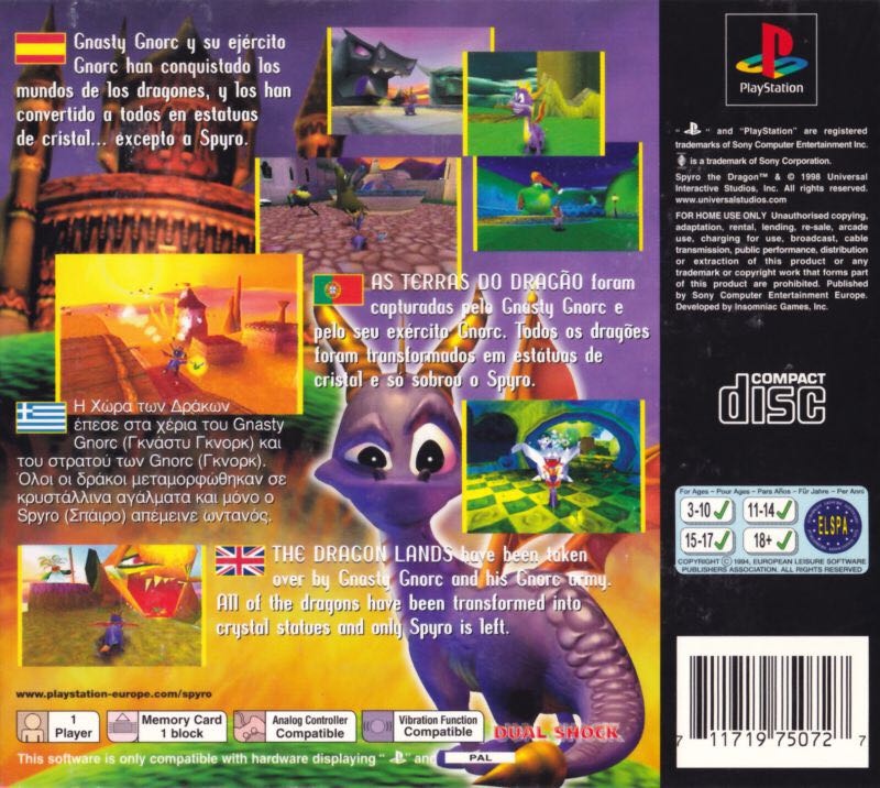 Spyro The Dragon - Sony PlayStation (Universal Interactive Studios - 1) video game collectible [Barcode 711719752929] - Main Image 2
