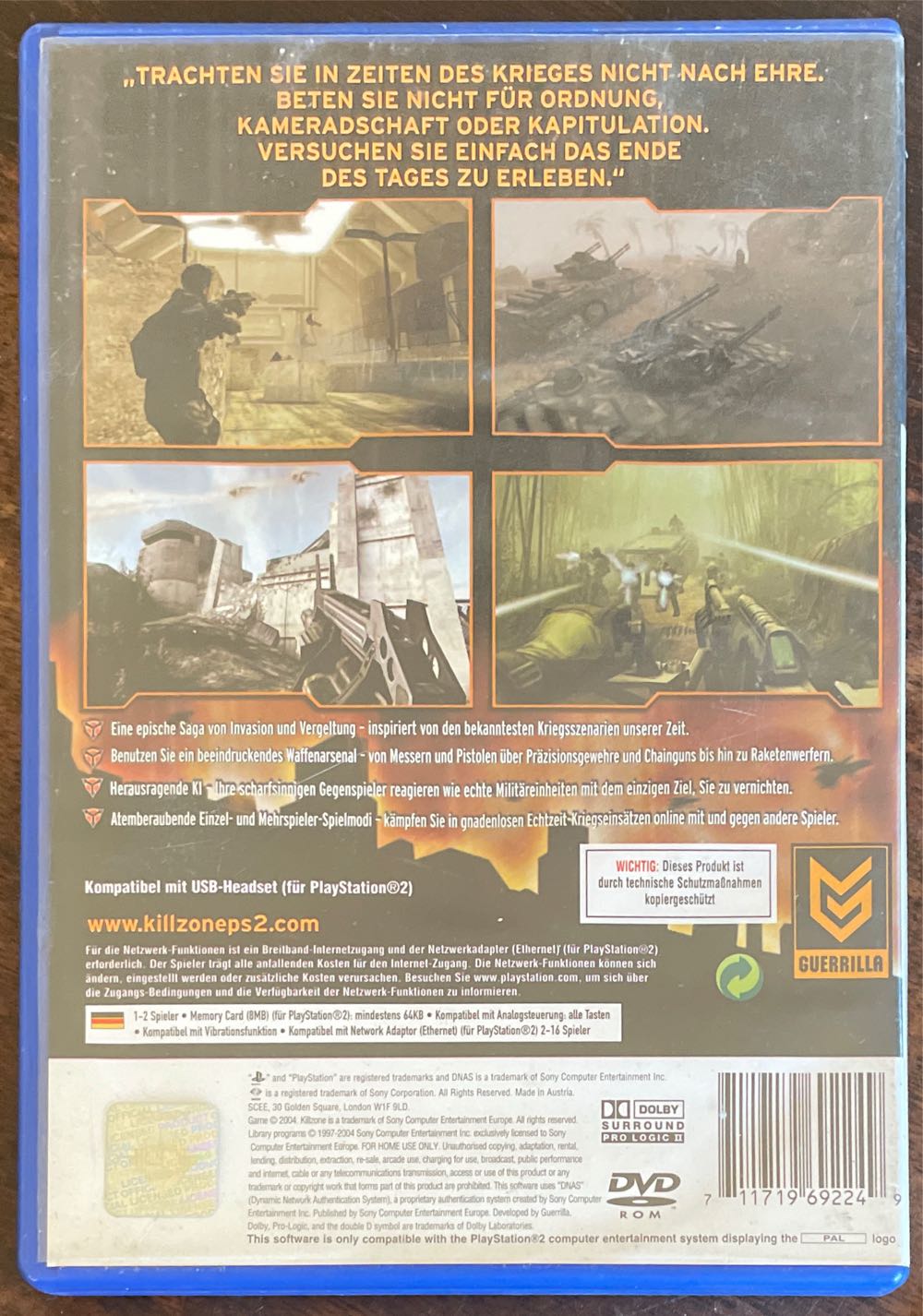 Killzone - Sony PlayStation 2 (PS2) (Sony Computer Entertainment Europe (SCEE), Square Electronic Arts - 1) video game collectible [Barcode 711719692249] - Main Image 2