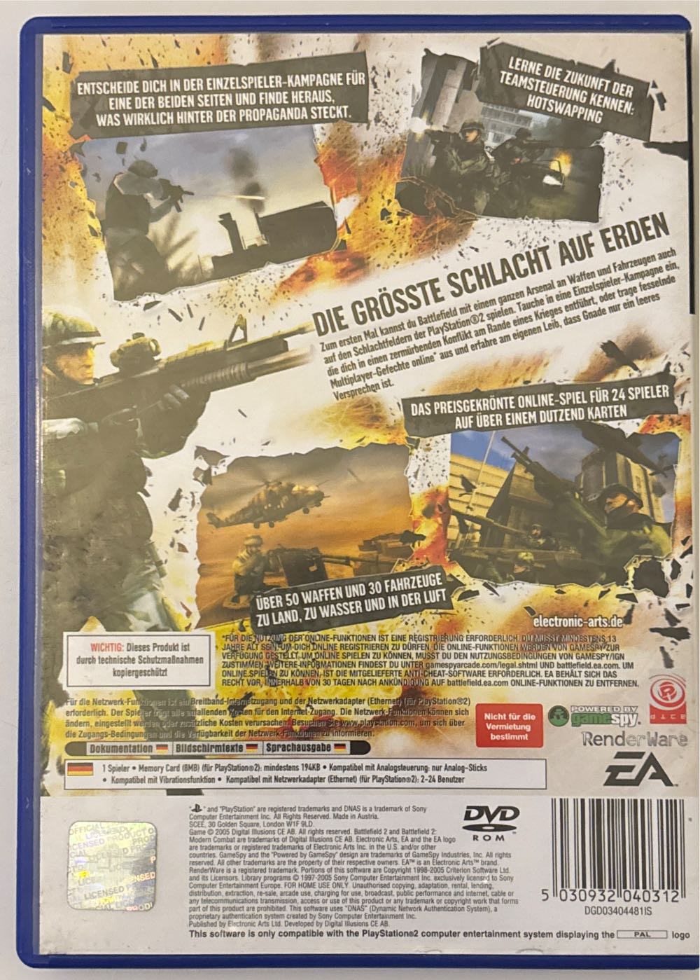 Battlefield 2: Modern Combat (No Docs) - Sony PlayStation 2 (PS2) (Electronic Arts - 1-24) video game collectible [Barcode 5030932040312] - Main Image 2