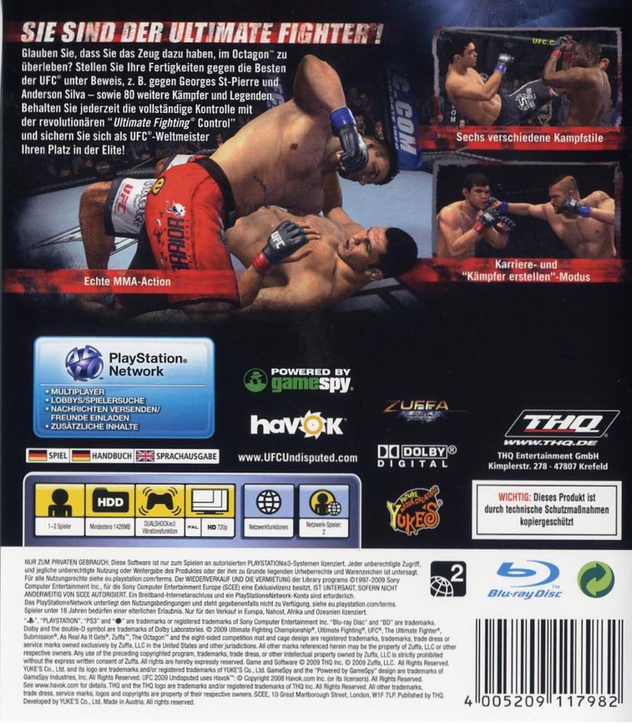 UFC 2009 Undisputed - Sony PlayStation 3 (PS3) (THQ) video game collectible [Barcode 4005209118019] - Main Image 2