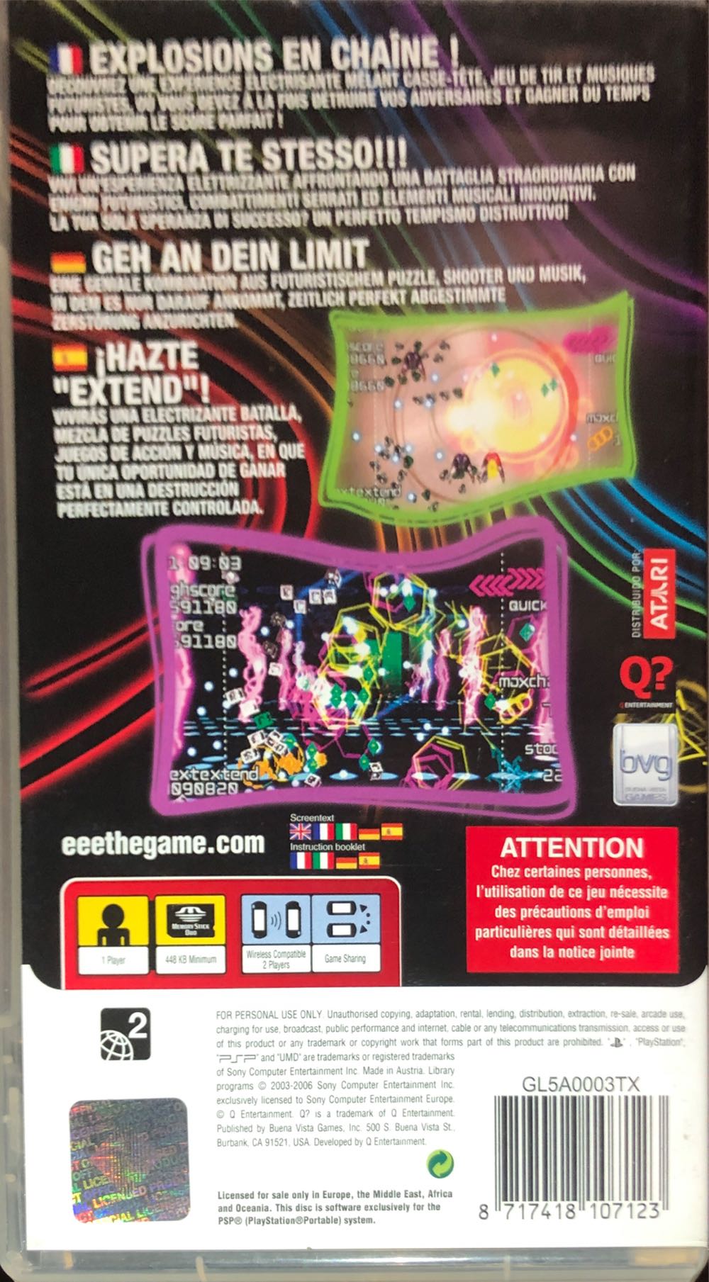 Every Extend Extra - Sony PlayStation Portable (PSP) (Buena Vista Games - 2) video game collectible [Barcode 8717418107123] - Main Image 2