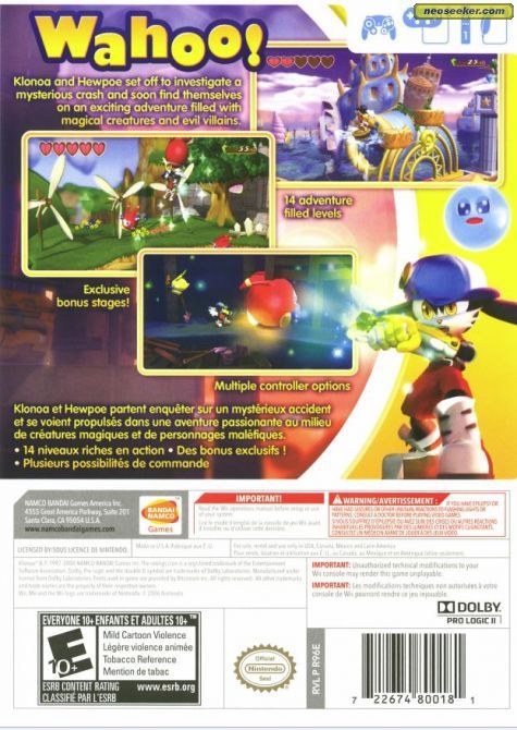 Klonoa - Nintendo Wii (Namco Bandai - 1) video game collectible [Barcode 0722674800181] - Main Image 2