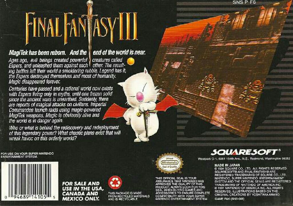 Final Fantasy III - Nintendo Super Nintendo Entertainment System (SNES) video game collectible - Main Image 2