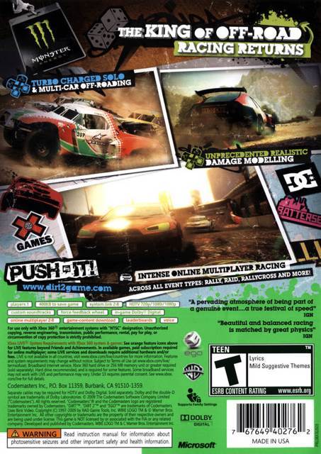 Colin McRae DiRT 2 - Microsoft Xbox 360 (Codemasters - 1) video game collectible [Barcode 777721727164] - Main Image 2