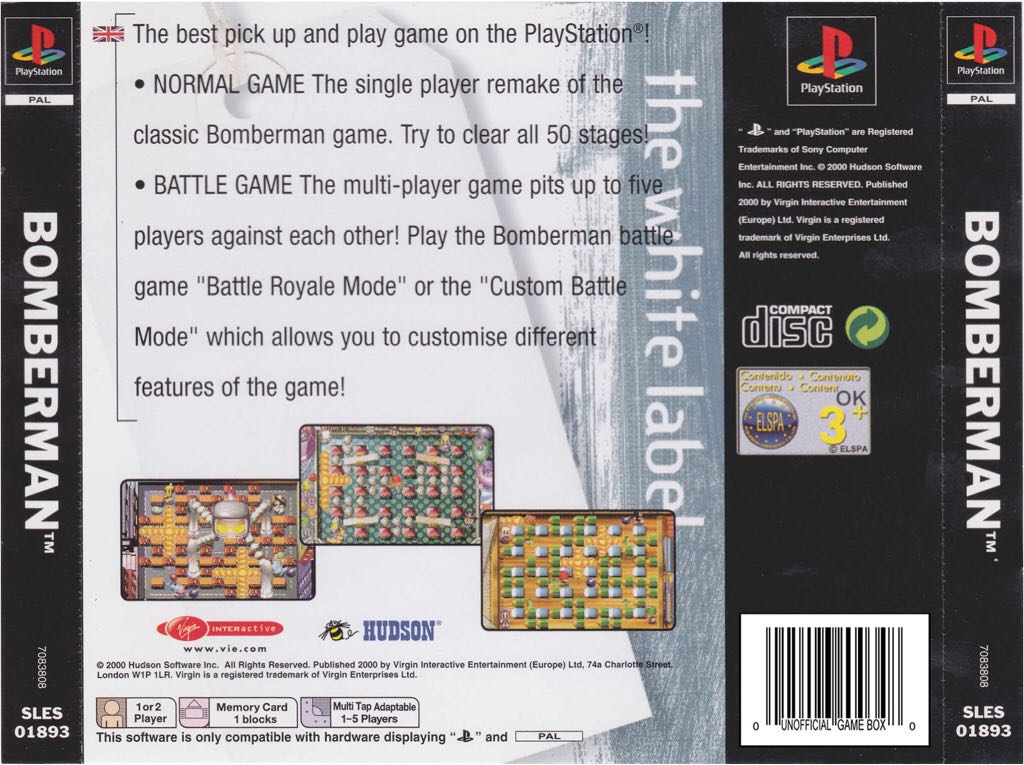 Bomberman - Sony PlayStation (Virgin Interactive - 1-2(1-5)) video game collectible [Barcode 5028587083808] - Main Image 2