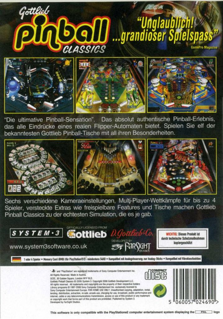 Gottlieb Pinball Classics - Sony PlayStation 2 (PS2) (System 3 - 1) video game collectible [Barcode 5060057024676] - Main Image 2