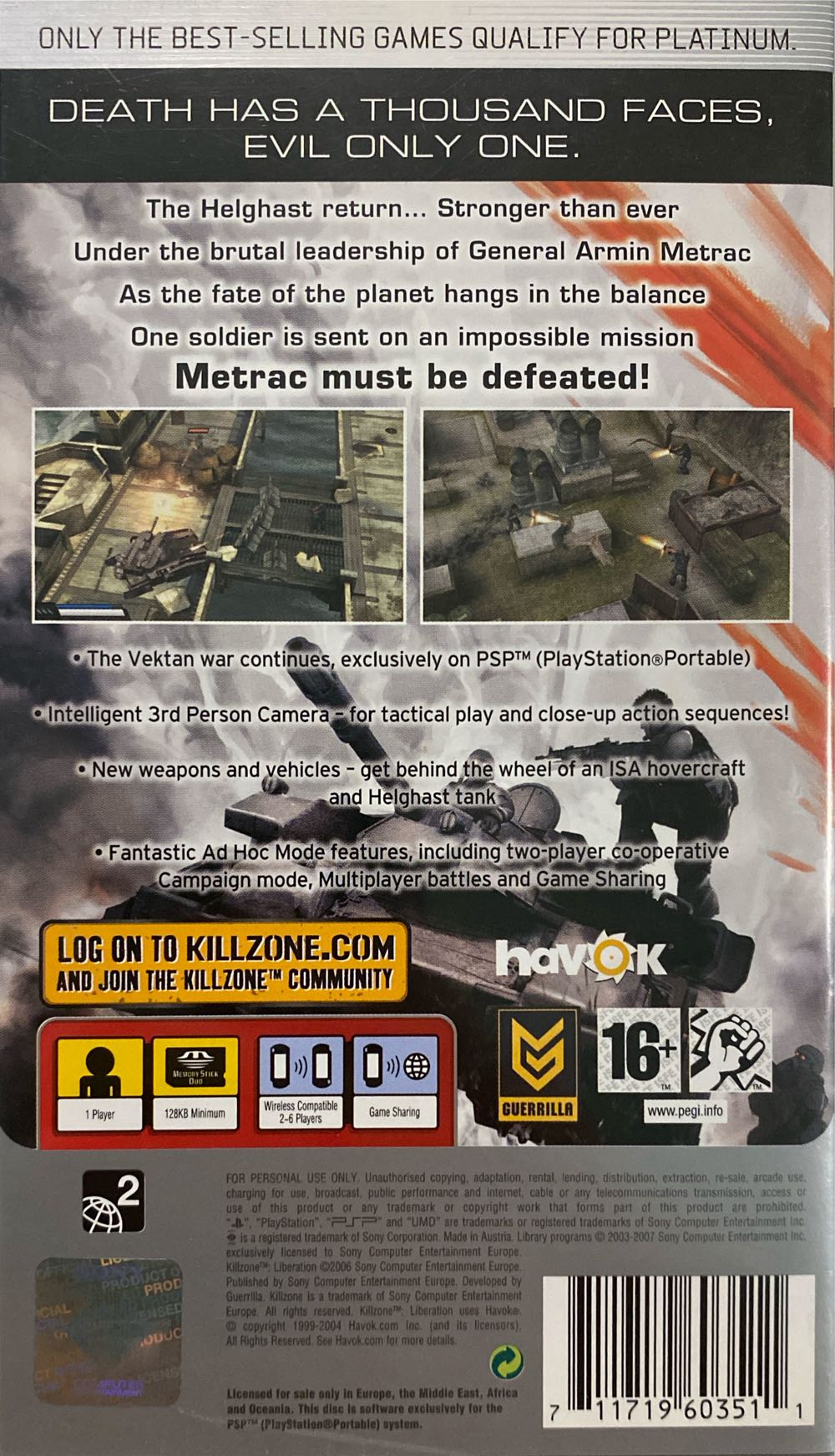 Killzone Liberation - Sony PlayStation Portable (PSP) (Sony Computer Entertainment - 1) video game collectible [Barcode 711719603511] - Main Image 2
