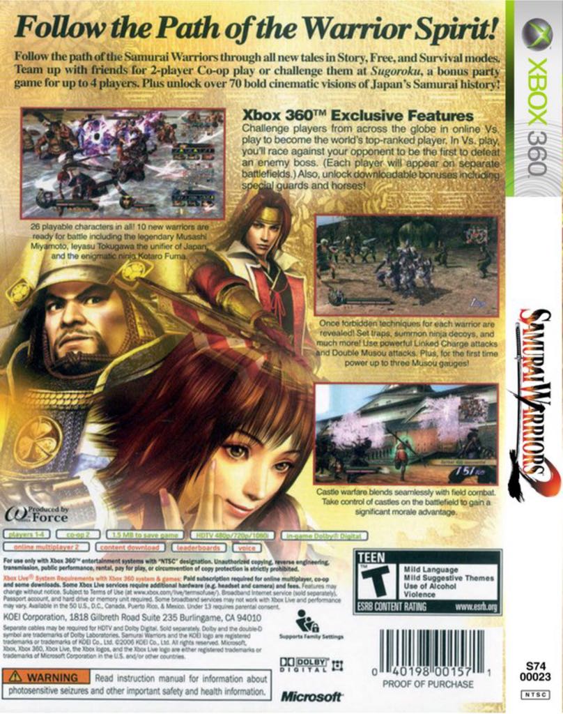 Samurai Warriors 2 - Microsoft Xbox 360 (Koei - 1-4) video game collectible [Barcode 5060073302895] - Main Image 2