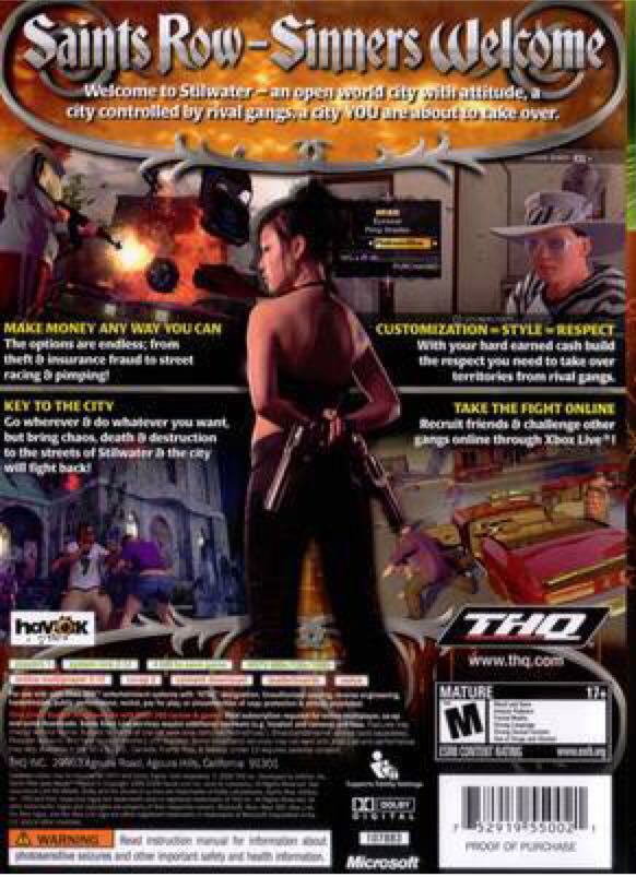 Saints Row - Microsoft Xbox 360 (THQ - 1) video game collectible [Barcode 078100001210] - Main Image 2