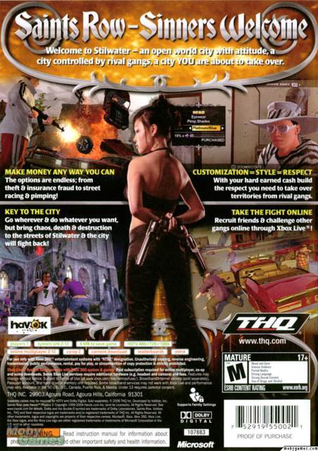 Saints Row - Microsoft Xbox 360 (THQ - 1) video game collectible [Barcode 752919550021] - Main Image 2