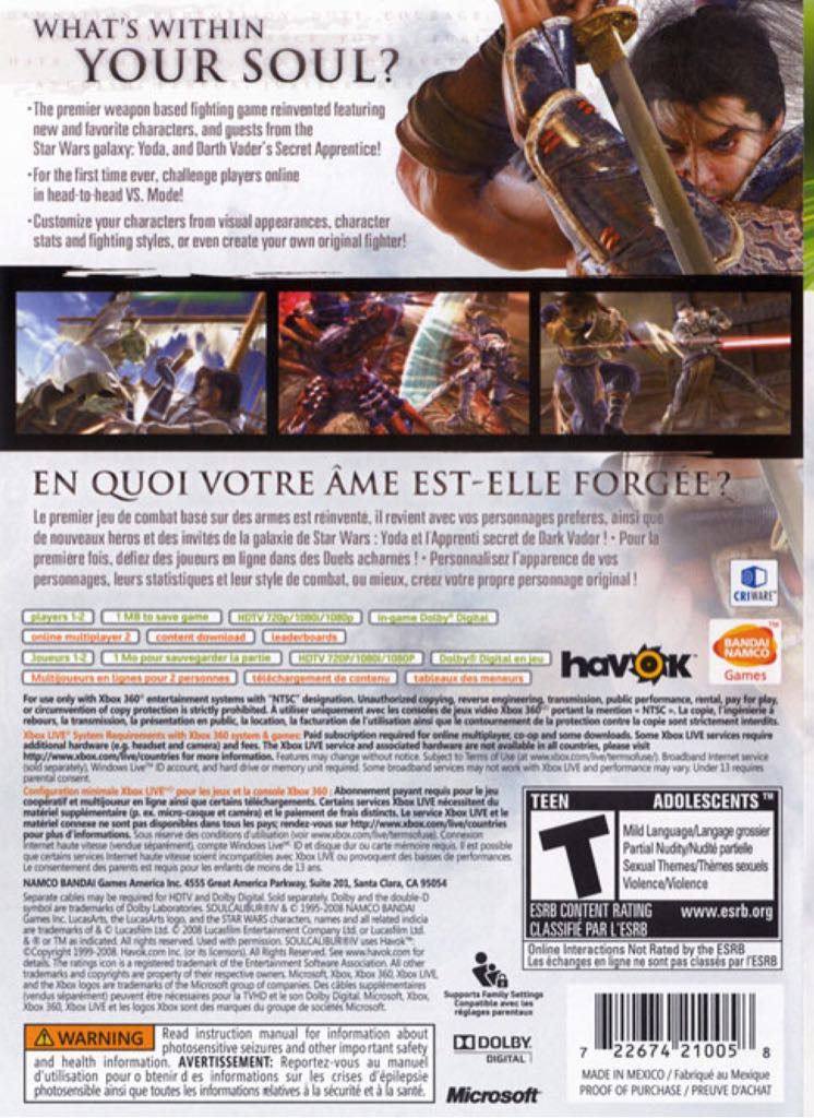 Soul Calibur IV (Steelbook) - Microsoft Xbox 360 (Namco Bandai - 2) video game collectible [Barcode 1722674210057] - Main Image 2