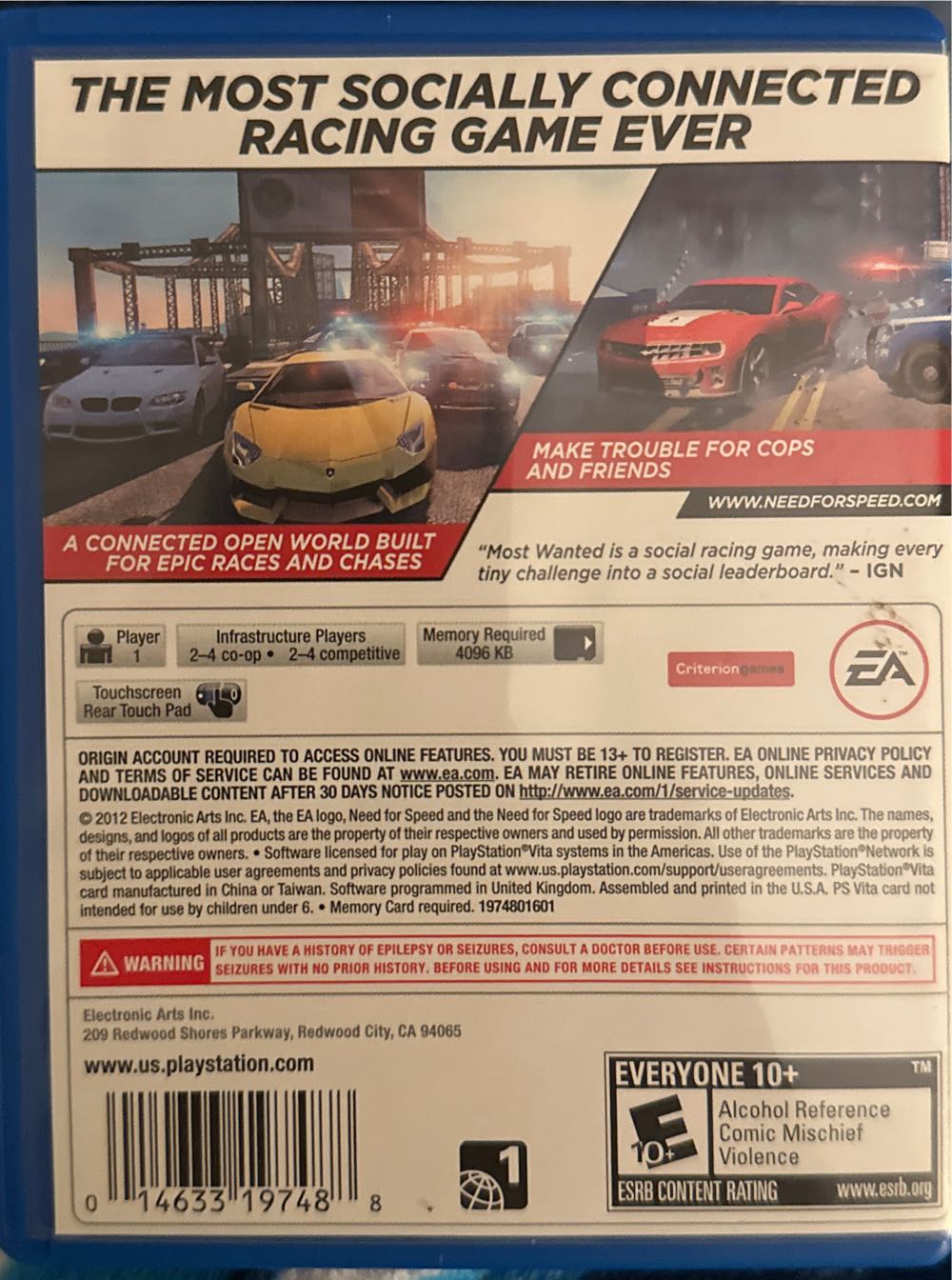 Need for Speed: Most Wanted - Sony PlayStation Vita (PS Vita) (Electronic Arts - 4) video game collectible [Barcode 014633197488] - Main Image 4