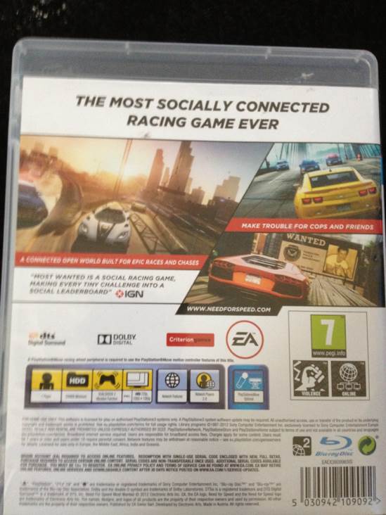 Need For Speed Most Wanted - Sony PlayStation 3 (PS3) (Electronic Arts) video game collectible [Barcode 5030942109092] - Main Image 2