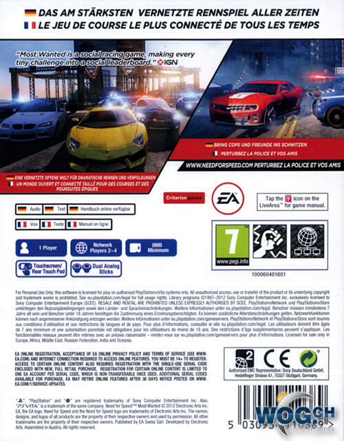 Need For Speed Most Wanted - Sony PlayStation Vita (PS Vita) ((EA) Electronic Arts) video game collectible [Barcode 5030947109196] - Main Image 2