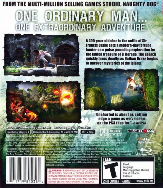 Uncharted: Drakes Fortune - Sony PlayStation 3 (PS3) (Naughty Dog - 1) video game collectible [Barcode 711719961758] - Main Image 2