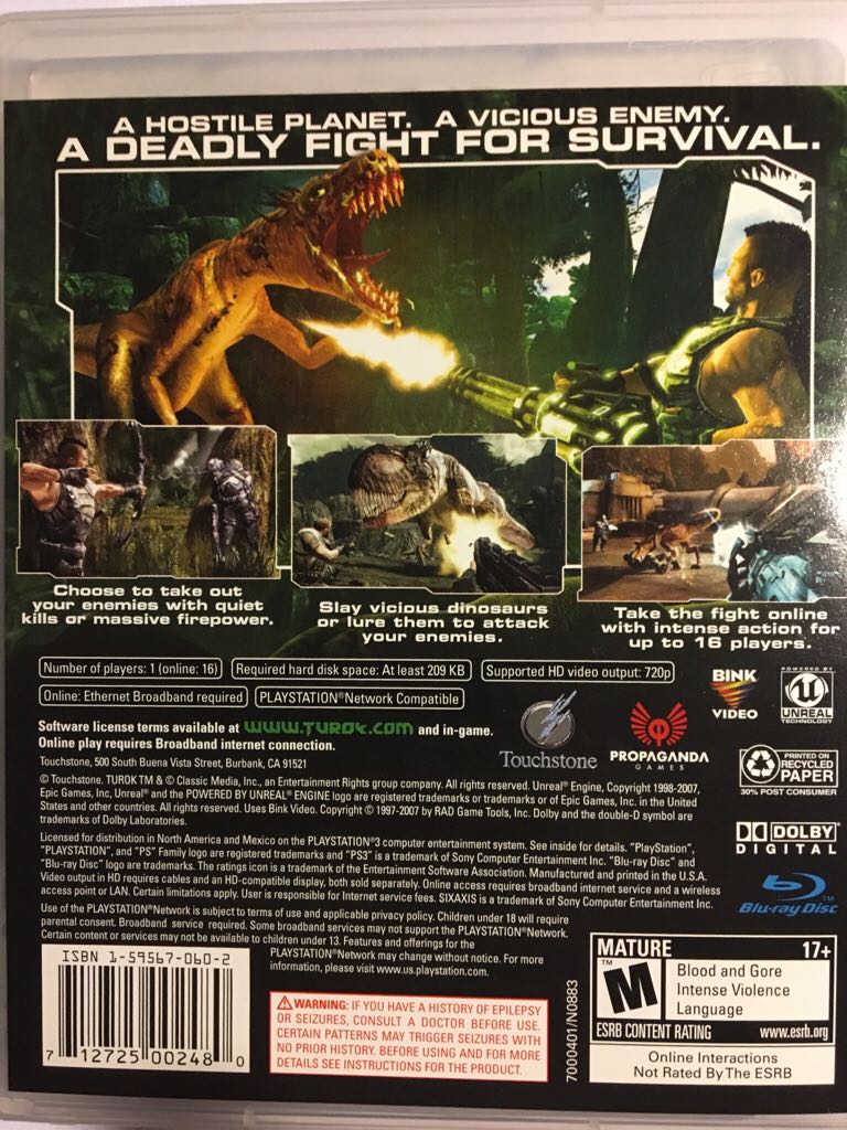 Turok - Sony PlayStation 3 (PS3) (Activision - 1) video game collectible [Barcode 712725002480] - Main Image 2