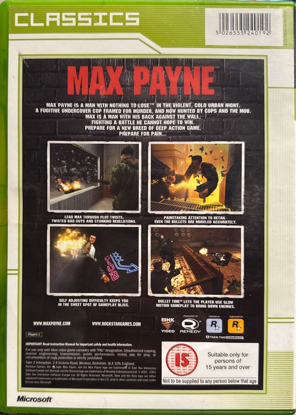 Max Payne - Microsoft Xbox (Rock Star Games - 1) video game collectible [Barcode 5026555240192] - Main Image 2