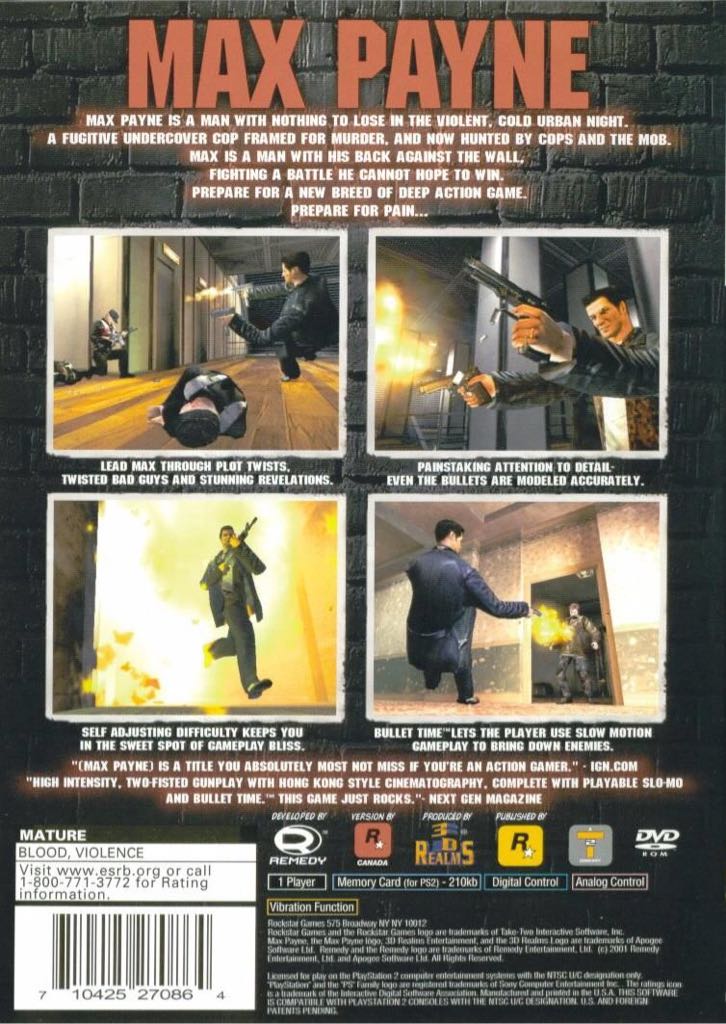 Max Payne - Sony PlayStation 2 (PS2) (Rockstar Games - 1) video game collectible [Barcode 5026555300629] - Main Image 2