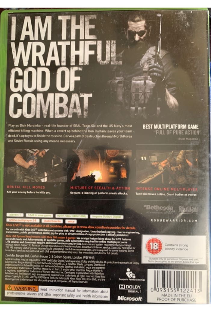Rogue Warrior - Microsoft Xbox 360 (Bethesda - 1) video game collectible [Barcode 0093155122413] - Main Image 2