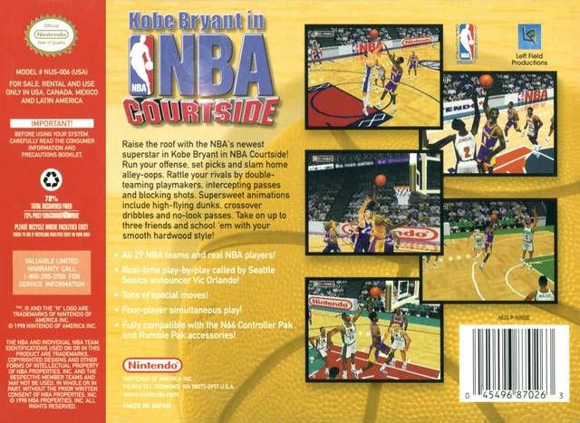 Kobe Bryant in NBA Courtside - Nintendo 64 (N64) (Nintendo - 1-4) video game collectible - Main Image 2