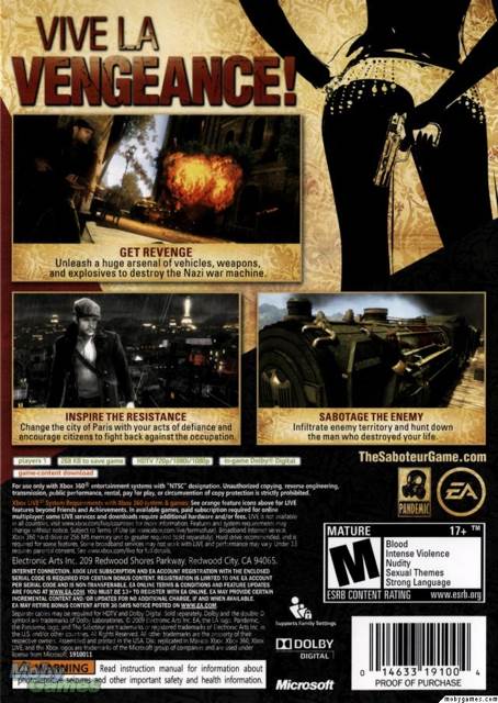 The Saboteur - Sony PlayStation 3 (PS3) (Electronic Arts/EA Games - 1) video game collectible [Barcode 014633361612] - Main Image 2