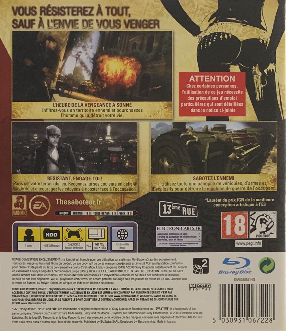 The Saboteur - Sony PlayStation 3 (PS3) (Electronic Arts - 1) video game collectible [Barcode 5030931067228] - Main Image 2