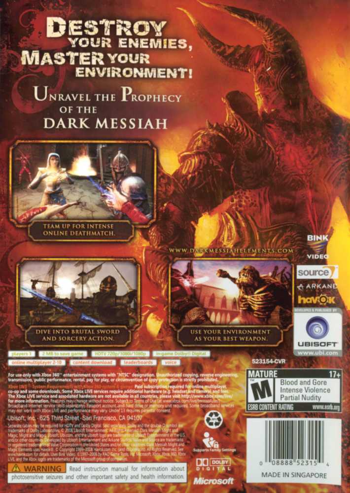 Dark Messiah of Might and Magic: Elements - Microsoft Xbox 360 (Ubisoft - 1) video game collectible [Barcode 0888852315] - Main Image 2