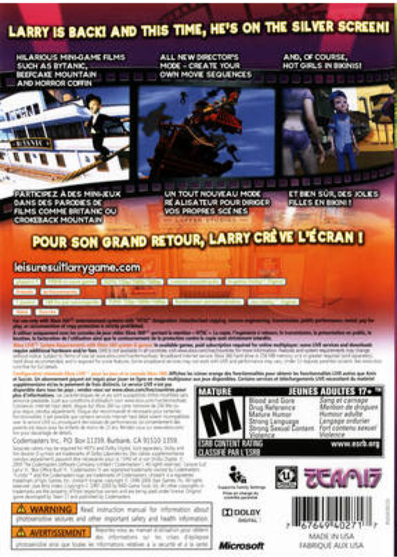 Leisure Suit Larry: Box Office Bust - Microsoft Xbox 360 (Funsta - 1) video game collectible [Barcode 5024866340679] - Main Image 2