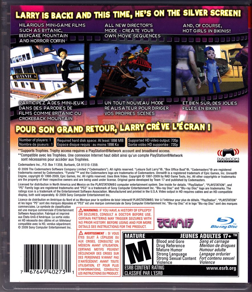 Leisure Suit Larry: Box Office Bust - Sony PlayStation 3 (PS3) (Codemasters - 1) video game collectible [Barcode 767649402731] - Main Image 2