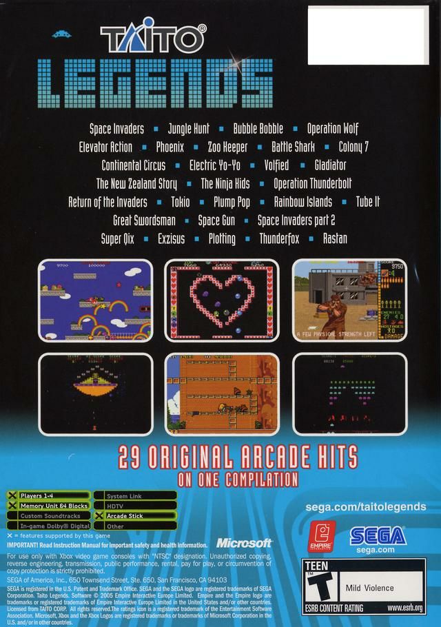 TAITO Legends - Microsoft Xbox (Sega - 1-4) video game collectible [Barcode 010086640663] - Main Image 2