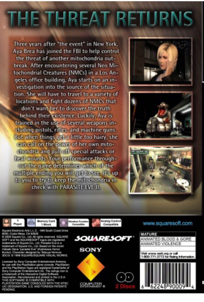Parasite Eve 2 - Sony PlayStation (SquareSoft - 1) video game collectible [Barcode 662248900193] - Main Image 2
