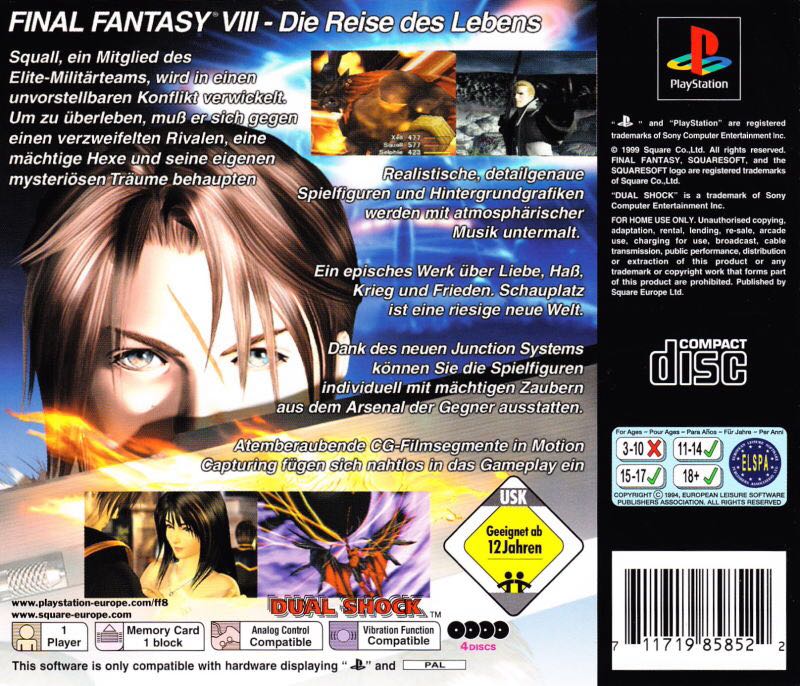 Final Fantasy VIII - Sony PlayStation (SquareSoft - 1) video game collectible [Barcode 711719194125] - Main Image 2