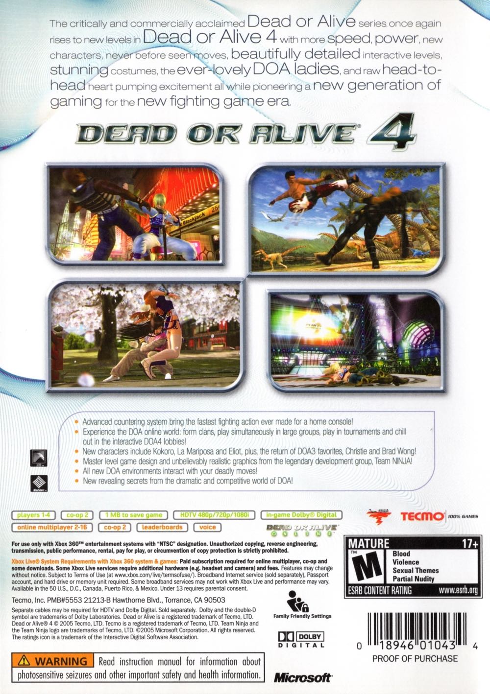 Dead or Alive 4 - Microsoft Xbox 360 (Tecmo - 1-16) video game collectible [Barcode 01927237] - Main Image 2
