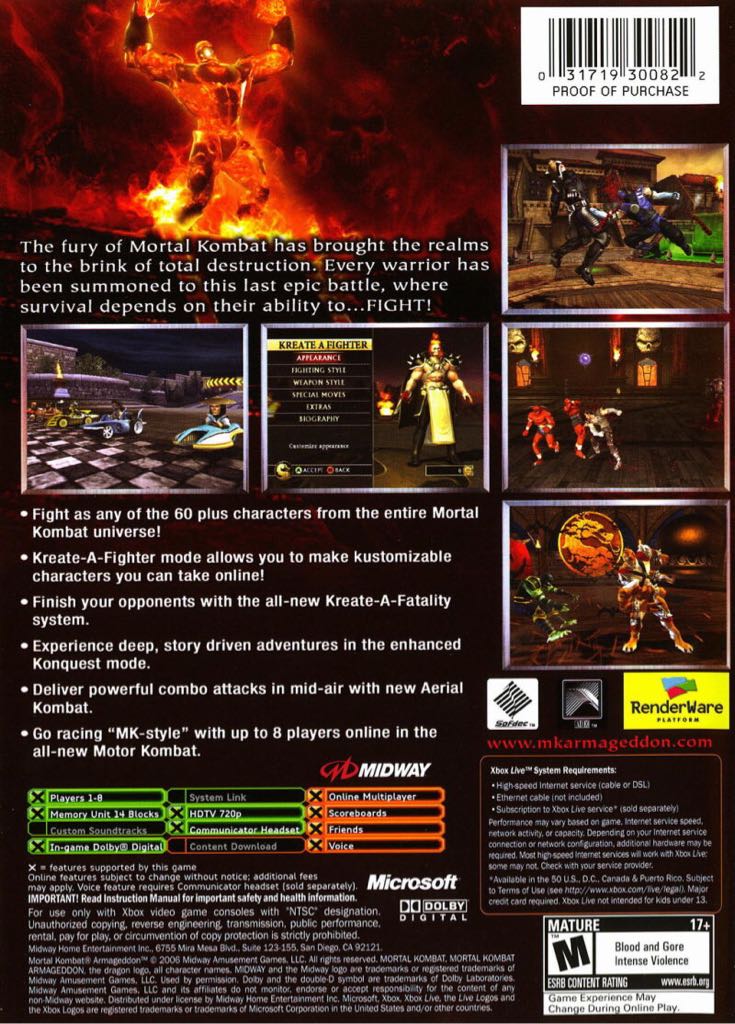 Mortal Kombat: Armageddon - Microsoft Xbox video game collectible [Barcode 083818000097] - Main Image 2