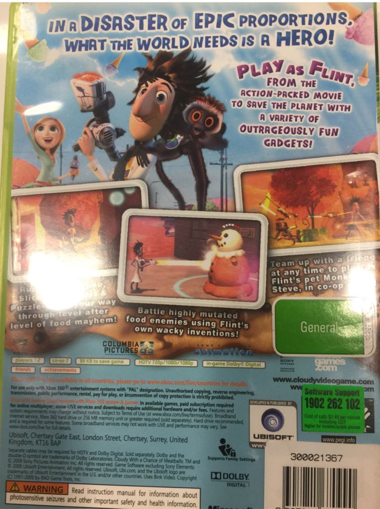 Cloudy with a Chance of Meatballs - Microsoft Xbox 360 (Ubisoft - 1-2) video game collectible [Barcode 3307211670990] - Main Image 2