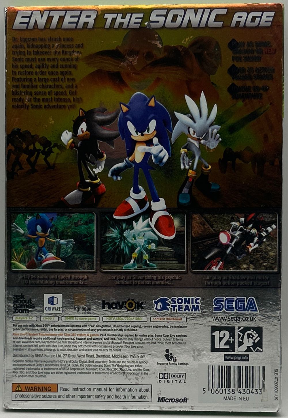 Sonic The Hedgehog (Slip Cover) - Microsoft Xbox 360 (Sega - 2) video game collectible [Barcode 5060138430433] - Main Image 2
