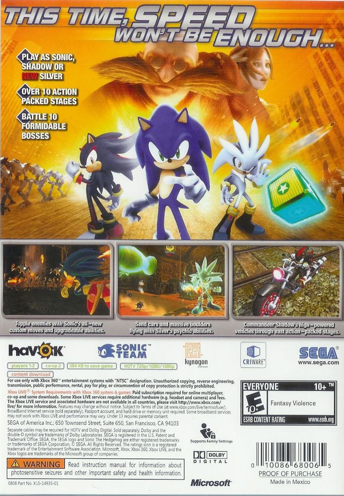 Sonic The Hedgehog - Microsoft Xbox 360 (Sega - 2) video game collectible - Main Image 2
